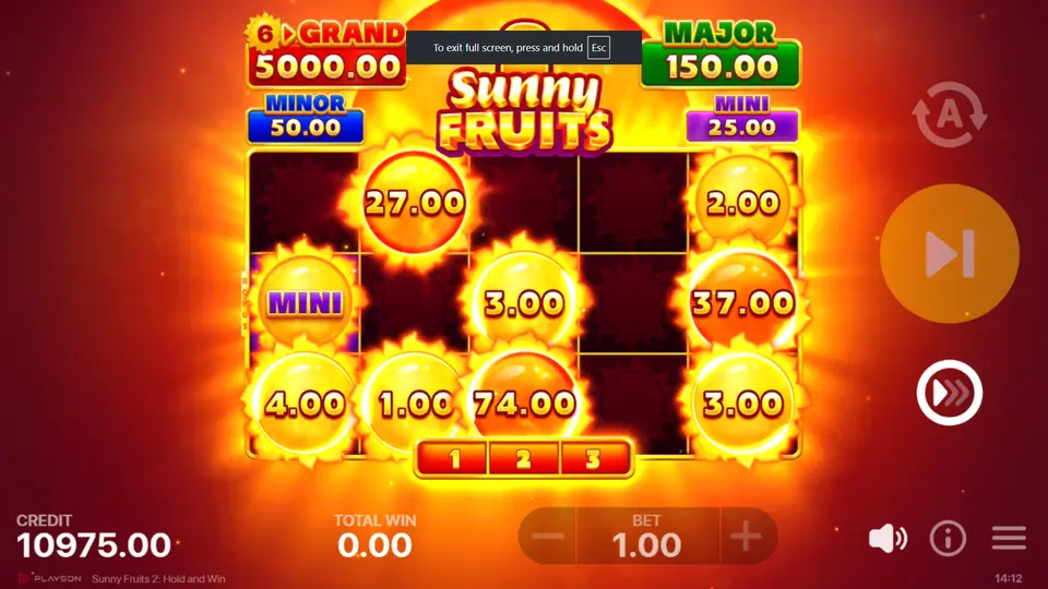 Extra Bonus Feature adding Bonus and Sun Bonus symbols to the Sunny Fruits 2 main game grid